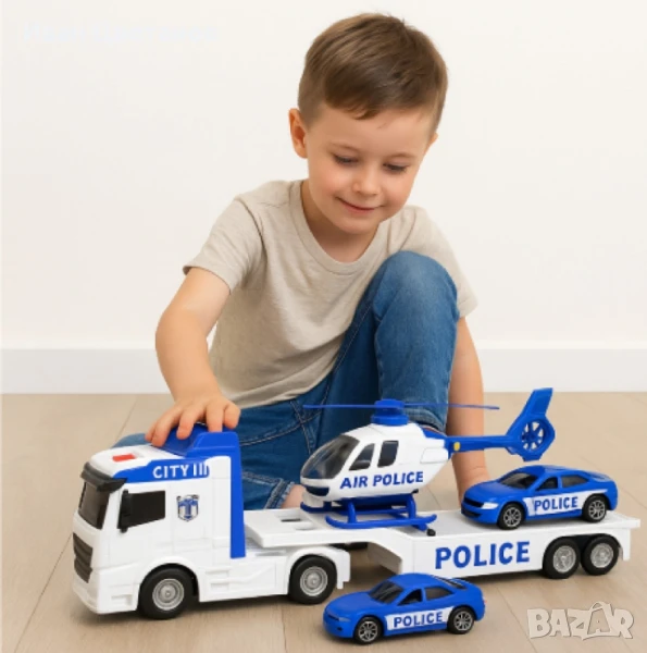 Автовоз с полицейски коли и хеликоптер, "City Police Transporter", снимка 1