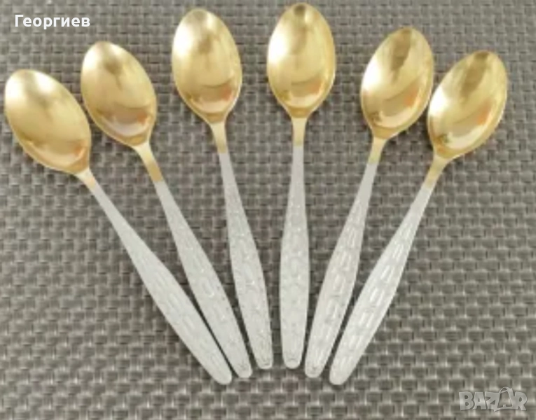 Посребрени с позлата мелхиорени лъжички за чай,кафе от СССР., снимка 1