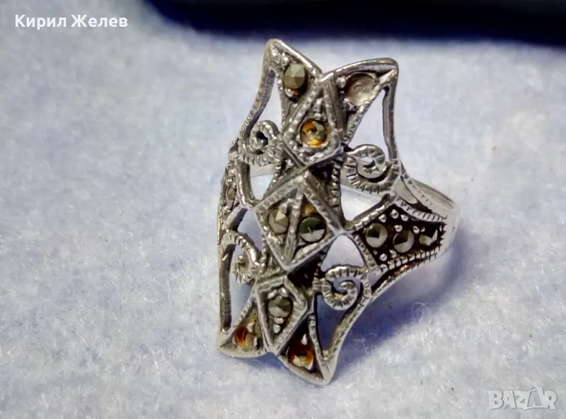 РАЗКОШЕН СТАР АЖУРЕН МАРКАЗИТЕН СРЕБЪРЕН ПРЪСТЕН СРЕБРО ВИСОКА ПРОБА ФИНА РЪЧНА ИЗРАБОТКА 49105, снимка 1