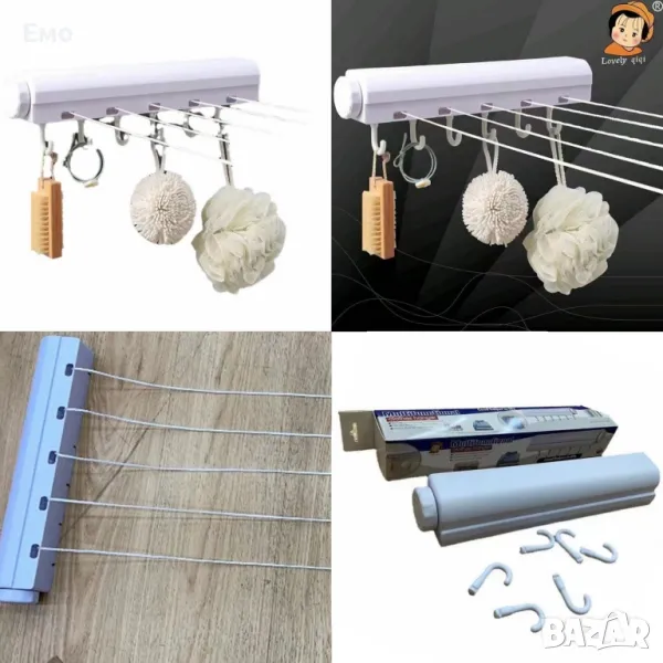 Прибиращ се простор за дрехи с 5 въжета и куки - Максимална дължина 4 метра, снимка 1