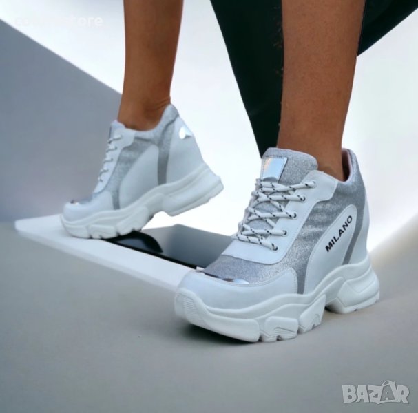 Кецове на платформа - бяло и сребристо с бяло ходило - PA40, снимка 1