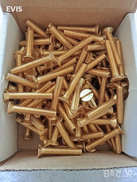 Месингови винтове с фрезенкова (потъваща) глава, прав шлиц – 5х30 мм, 100 бр, снимка 1
