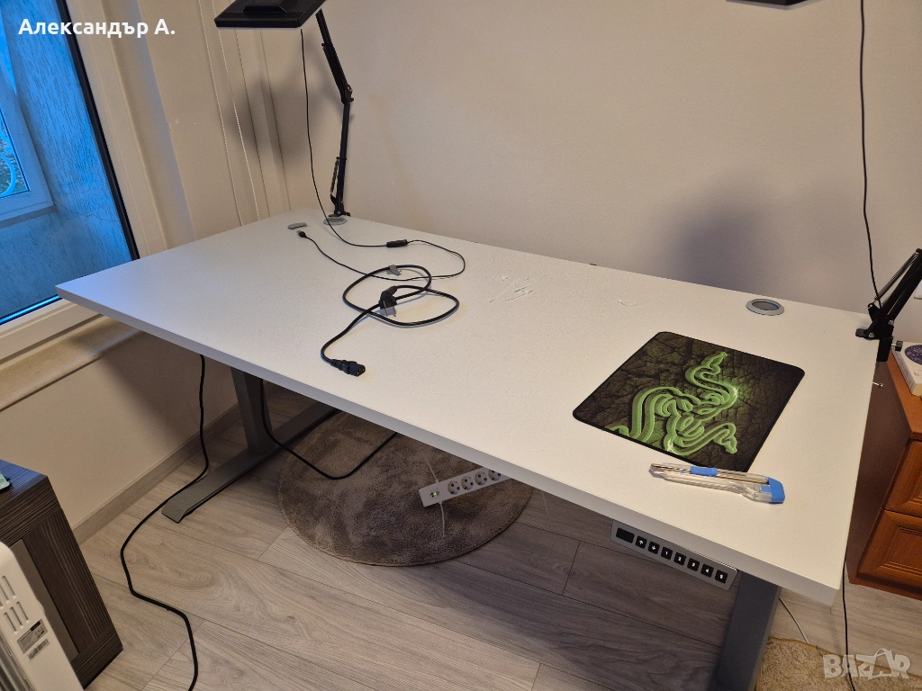 Електрическо бюро 160/80 сив цвя /сива офис маса/, снимка 1