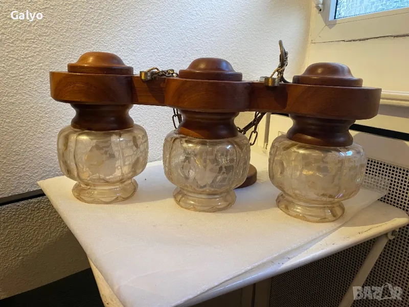 Полилей,Стар абажур лампа от масивно дърво, снимка 1