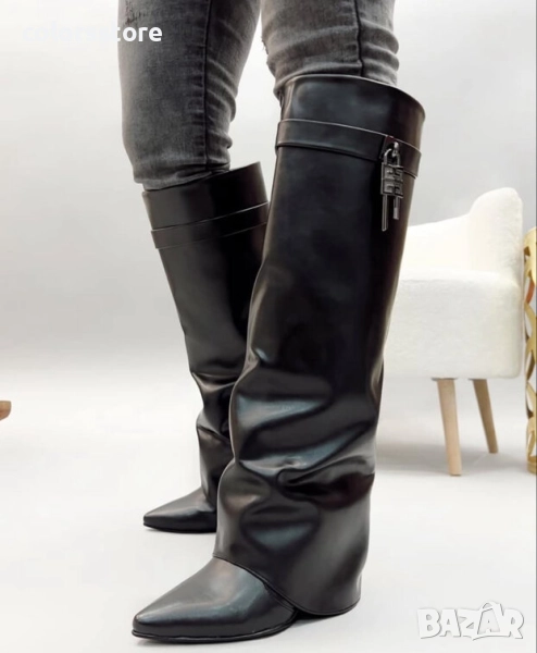 Ботуши на платформа - черна кожа - K-80 , снимка 1