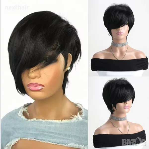 Асиметрична къса черна перука на една страна, снимка 1