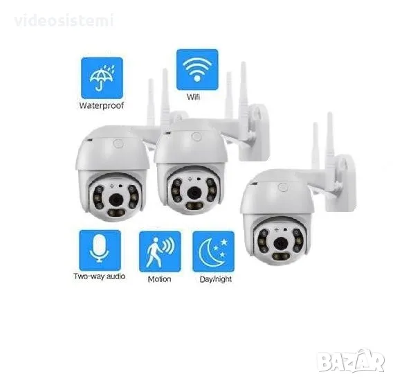 3 броя Безжични Wireless въртящи се камери за външен монтаж PTZ 1080P 5мр, цветно нощно, комплект, снимка 1