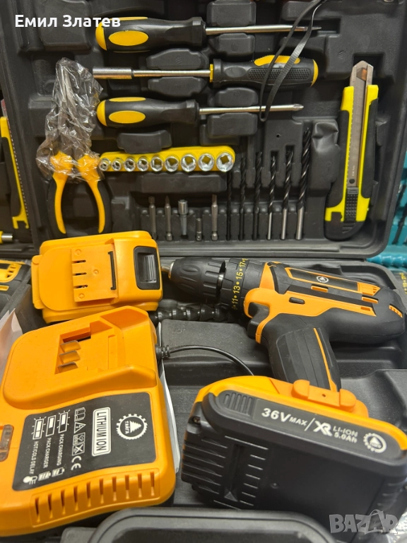Акумулаторен Ударен Винтоверт 36V с Безчетков Мотор и 30 Инструмента Тайга, снимка 1