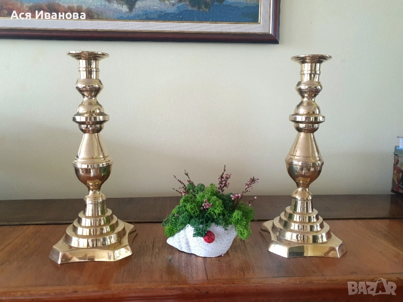 Чифт свещници от месинг, снимка 1