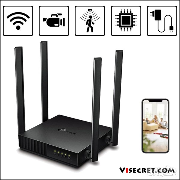 4K WiFi скрита камера в истински рутер - Шпионска камера, снимка 1