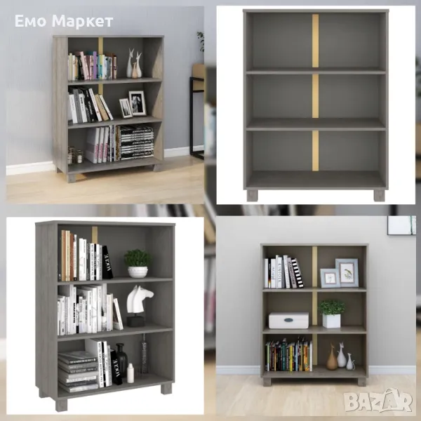 Библиотека, светлосива - 85x35x112 см, бор масив, снимка 1