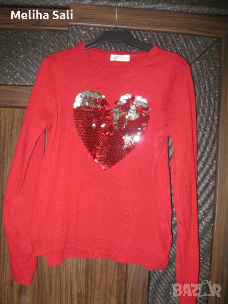 Красив червен пуловер за момиче на възраст 8-10 години, снимка 1
