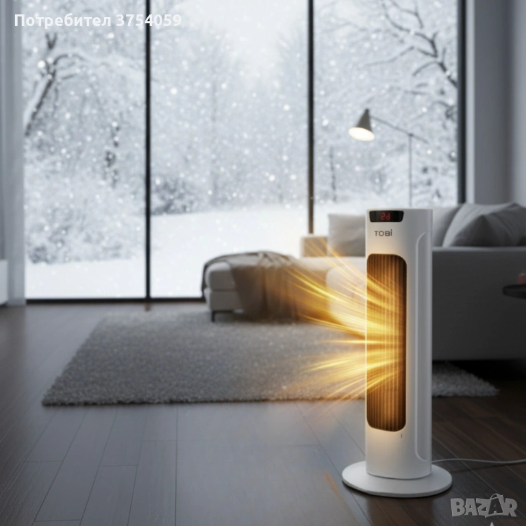 Вертикален керамичен отоплител с дистанционно и защита от прегряване, снимка 1