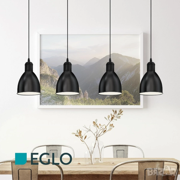 Висяща Лампа/Пендел, Винтидж/Индустриален Дизайн, Черно/Бяло, 4 x E27, Eglo Priddy 4-flame Pendant!, снимка 1