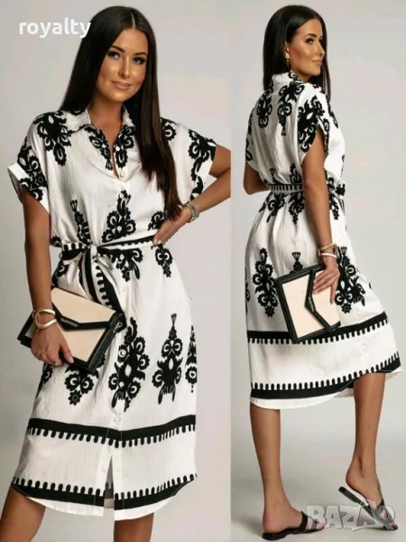 Бяла ефектна рокля с къс ръкав, снимка 1