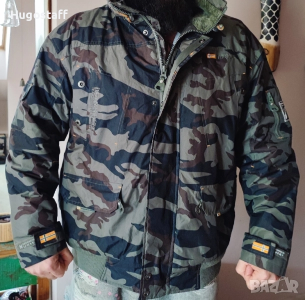 Мъжко подплатено топло военно камуфлажно водонепромокаемо парка яке Geographical Norway 2Хл, снимка 1
