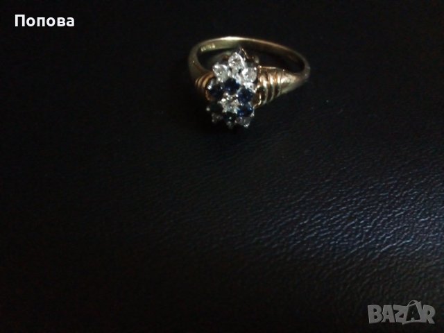 18k. златен пръстен с диаманти и сапфири, снимка 3 - Пръстени - 40624952