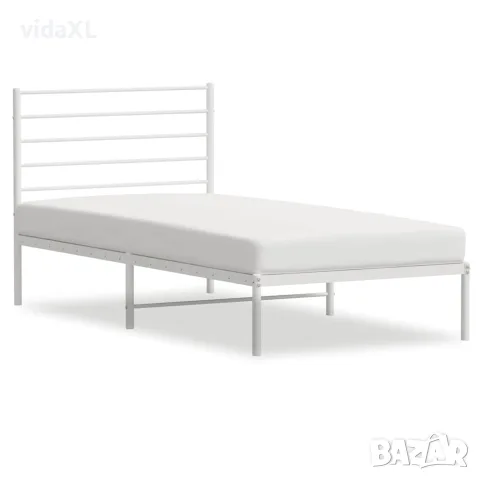 vidaXL Метална рамка за легло с горна табла, бяла, 80x200 см