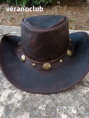 Каубойска шапка Естествена кожа Златисти катарами, снимка 9 - Шапки - 41883429