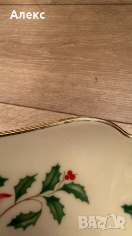  Lenox, 1980г– Голямо Коледно плато, златен печат., снимка 7 - Чинии - 52684175