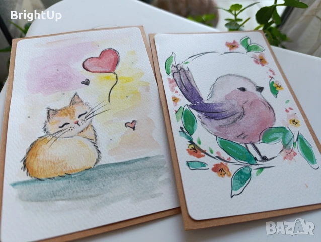 Ръчно рисувани картички за всеки повод - Рожден ден, за бебче, имен ден, св. валентин, 8-ми Март