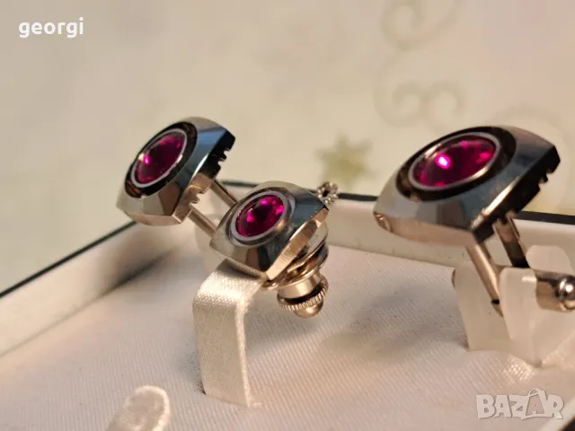 комплект ръкавели с червен камък  7/4, снимка 5 - Бижутерийни комплекти - 49854831