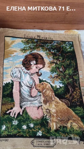 Гоблен"Утешение" ръчно шит едър бод готов за рамкиране, снимка 1
