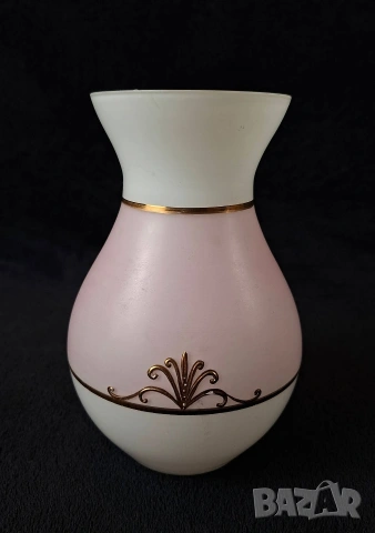 Винтидж стъклена ваза в нежна розово-бяла цветова гама, снимка 3 - Вази - 53656431