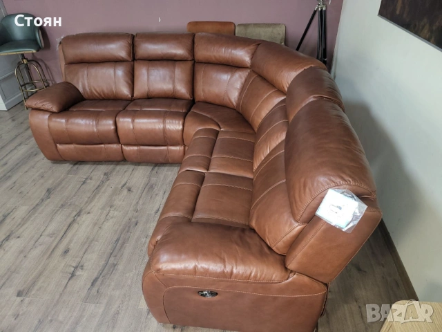 Кафяв кожен ъглов диван Moreno с електрически релаксиращ механизъм, снимка 7 - Дивани и мека мебел - 53702191