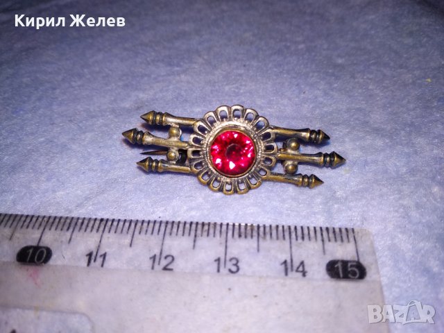 СТАРИННА СКЪПОЦЕННА ПОСРЕБРЕНА АЖУРНА РЕТРО БРОШКА с ЮВЕЛИРНО РЪЧНО ФАСЕТИРАН КАМЪК ГРАНАТ 38599, снимка 10 - Антикварни и старинни предмети - 41623042