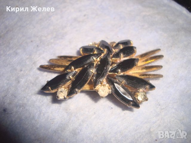 СТАРА ПОЗЛАТЕНА ВИНТИДЖ БРОНЗОВА АРТ НУВО СТИЛ РЕТРО БРОШКА с КРИСТАЛИ 71717, снимка 8 - Антикварни и старинни предмети - 35996988