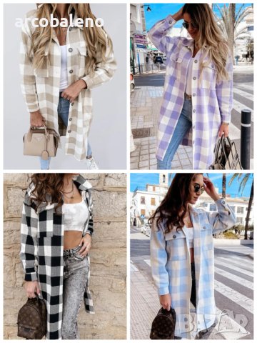 Дамско дълго карирано яке (риза), 4цвята