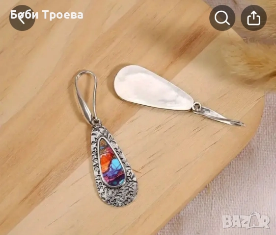 Обеци в Бохемски Стил с Ярък Тюркоазен Орнамент -, снимка 4 - Обеци - 52877043