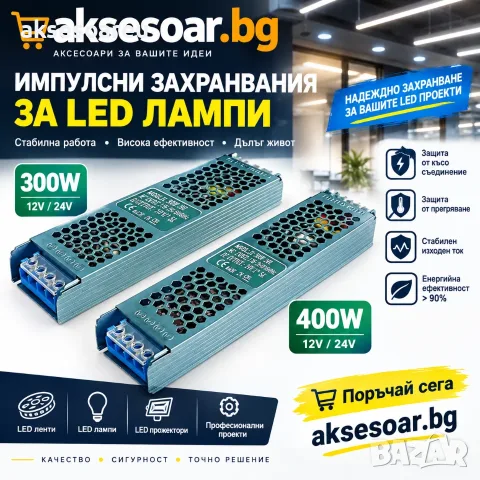  Захранване за осветление DC 12V Ултра тънък трансформатор захранващ адаптер 33 A за LED лента 400 W, снимка 12 - Батерии, зарядни - 56225413