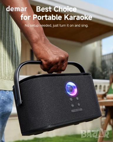 Преносима караоке машина, вграден дисплей и екран за текст на песен, 2 микрофона, 140W, снимка 2 - Караоке - 50459417