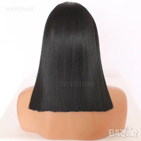 Права черна перука 40 см с дантела 13×4×1, снимка 3 - Аксесоари за коса - 53019237