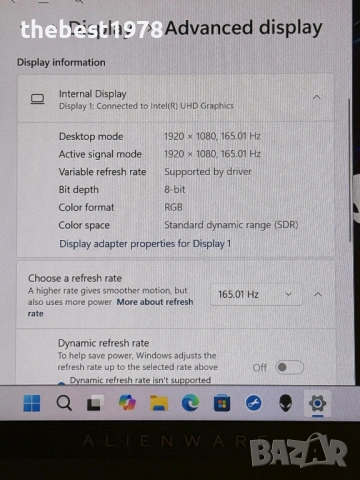 Alienware M15 R7`i7-12700H/RTX 3080Ti-16GB/32GB DDR5/512GB SSD/165Hz, снимка 10 - Лаптопи за игри - 53609034
