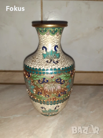 Cloisonne Клоазоне стара ваза бронз клетъчен емайл, снимка 5 - Антикварни и старинни предмети - 53357354