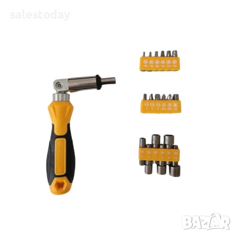 Отвертка с тресчотка + накрайници, железария, 19 бр. 