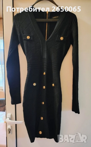 Черна стилна рокля рипс-плетиво S размер!