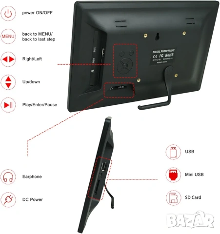 10.1" HD IPS, Мултимедийна Цифрова Фоторамка Jaihonda с Видео, Музика и дистанционно, снимка 9 - Друга електроника - 53382700