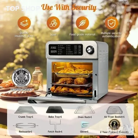 Нов HYSapientia® 15L Въздушна Фурна 10 в 1 - 1700W Електрически Грил, снимка 6 - Уреди за готвене на пара - 49203408