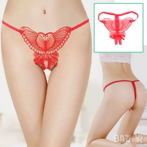 Еротично бельо, секси червени прашки с бродерия пеперуда - Код: P1397, снимка 2 - Бельо - 35940441