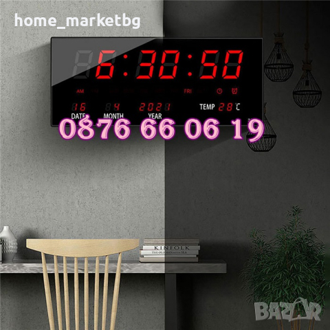 LED стенен електронен часовник 36 см, календар/термометър, снимка 3 - Стенни часовници - 44756669