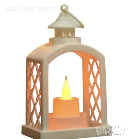 Бял Коледен LED фенер с топла светлина, снимка 1