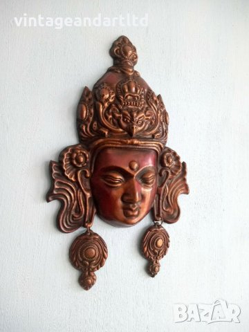 Колекционерска маска, медна, Азия, Буда, Тибет, декорация, снимка 4 - Антикварни и старинни предмети - 35603992