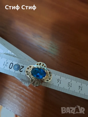 Сребърен пръстен със син камък, снимка 2 - Пръстени - 53273107