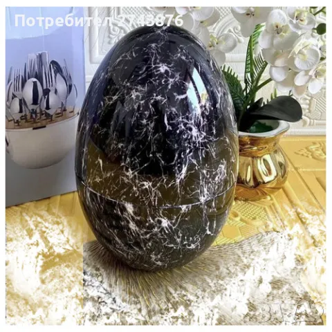 Комплект прибори в поставка Чернобял мрамор, Яйце- Гравирани, Неръждаема стома,Цвят - сребрист- 25, снимка 1