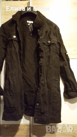 Овърсайз удължено деним дънково яке с прокъснат ефект, снимка 1