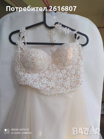 Сватбена рокля бяла с прасковен тюл, снимка 5 - Сватбени рокли - 50777262